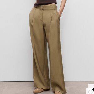 Mango Wide-Leg High-Waist Belted Pants in Khaki PAPERBAG PANTS WITH BELT 1478